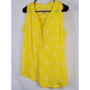 Hannah and Gracie Yellow Geometric Print V-neck Blouse Size M